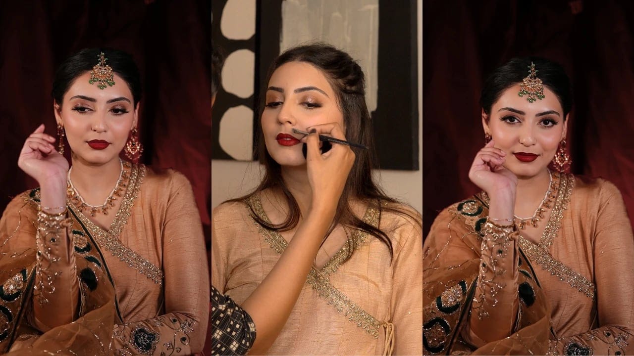 Bridal Makeup with Red Lips